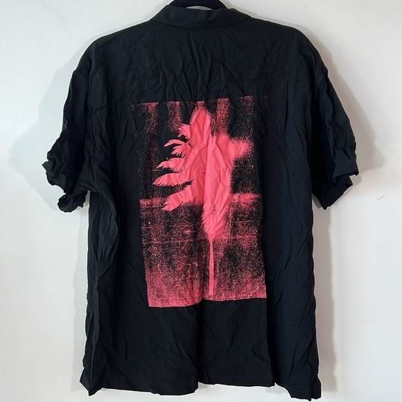 NWT Double Rainbouu Palm Tree Print Hawaiian Shirt BLACK - Picture 8 of 12